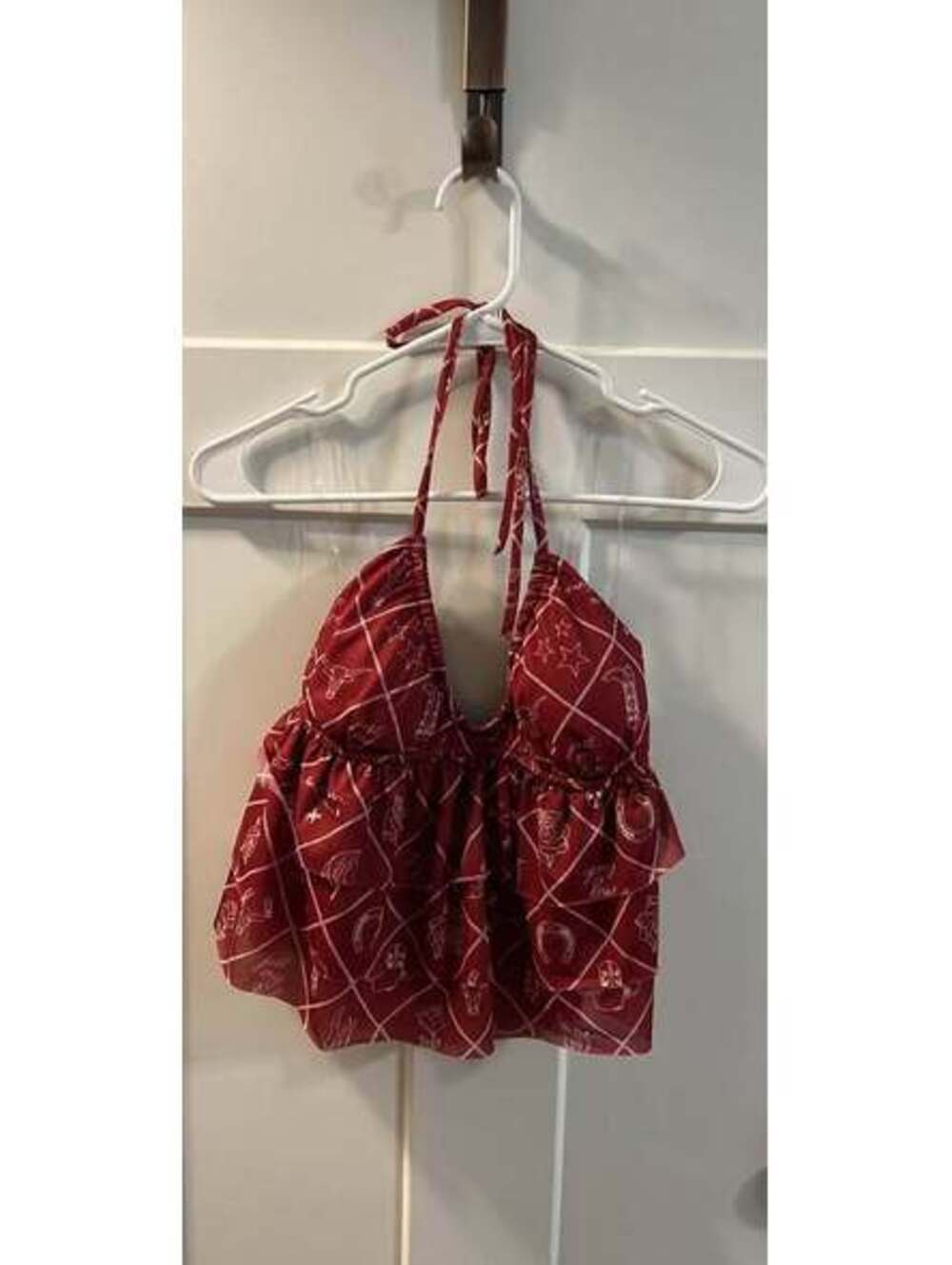 Wild Fable burgundy western-print ruffle halter top women’s size XS